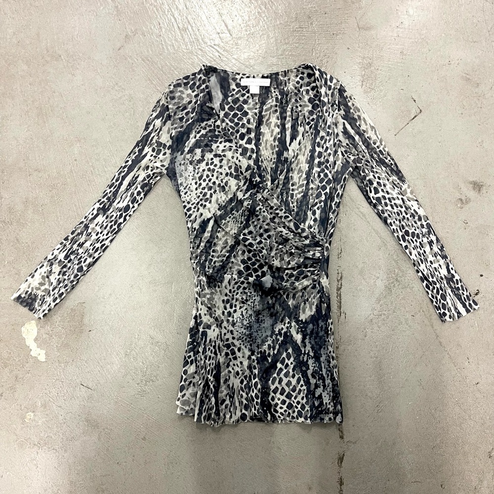 Y2k New York & Company Asymmetric Snake Stretch Mesh Top Going Out Top XS Grunge